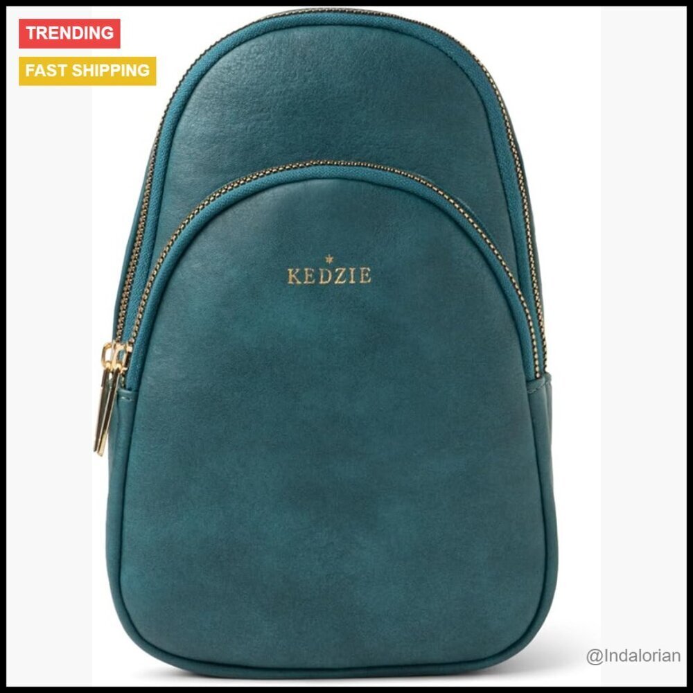 Vegan Leather Crossbody Sling Bag Chic Minimal Daypack with Multiple Pockets